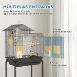 Gaiola para Passáros Gaiola de Metal com Portas 4 Comedouros 3 Poleiros Baloiço Escadas e Bandeja Removível 46x36x120 cm Preto