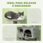 Arranhador para Gatos com Postes de Sisal Plataformas Cavernas Bolas Pendentes e Redes 49x49x138 cm Cinza Claro
