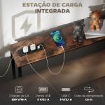 Mesa de Consola Estreita Consola com Estação de Carga Estrutura de Aço Estilo Industrial para 160x20x80 cm Marrom Rústico