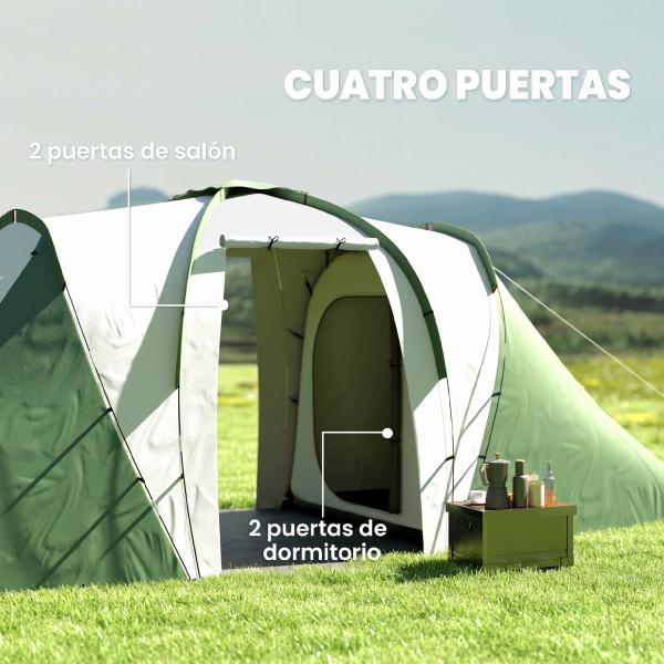 Tenda de Campismo Familiar para 4 - 6 Pessoas com 2 Dormitórios Impermeável 3000 mm com Bolsa 555x225x190 cm Cinza e Verde