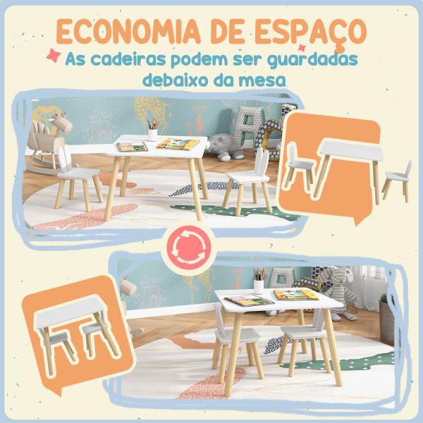 Mesa Infantil com Encosto de Cadeiras com Orelhas de Coelho Mesa Infantil para Sala de Jogos de Berçário Branca