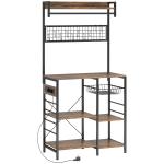 Estante de Cozinha com Três Tomadas e Luzes LED Estilo Industrial com Prateleiras para Micro - ondas 80x42x162 cm Castanho Rústico e Preto
