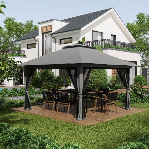 Tenda Dobrável Pop - UP 3,92x3,92x2,83 m com Altura Ajustável Proteção UV50+ Rede Mosquiteira e Bolsa de Transporte Cinza