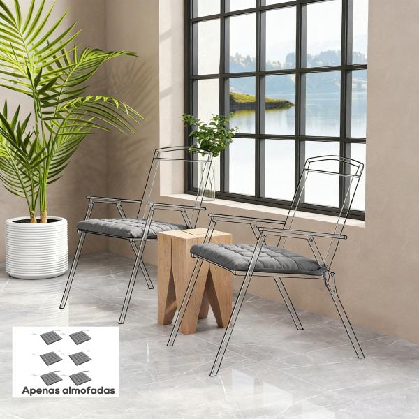 Conjunto de 6 Almofadas para Cadeiras de Jantar 40x40 cm 6 Unidades Almofadas para Cadeiras de Jardim Acolchoadas com Fitas Cinzento
