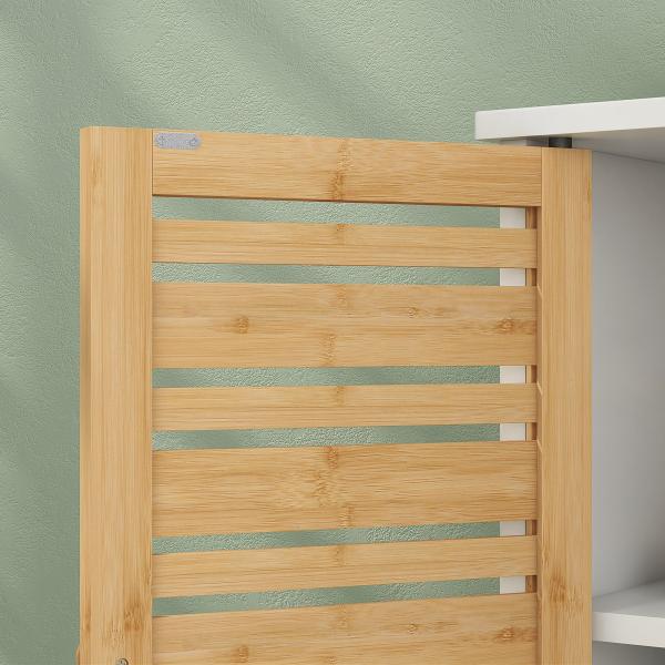 Móvel para Lavatório Móvel Sob Lavatório Moderno com Portas Magnéticas de Bambu e Estante Ajustável 60x30x60 cm Branco e Madeira