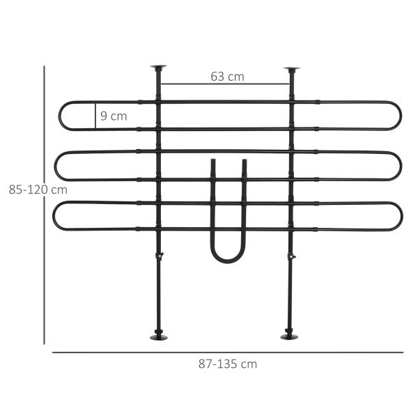 Grade de Segurança de Carro para Cães Ajustável em Largura e Altura 87 - 135x85x120cm Grade Separadora para Porta Malas de Carro Universal Metal Preto