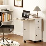 Mesa de Refeição com Rodas Mesa Abatível com 2 Gavetas e Armário Mesa Auxiliar Multifuncional 120x60x76,5 cm Branco