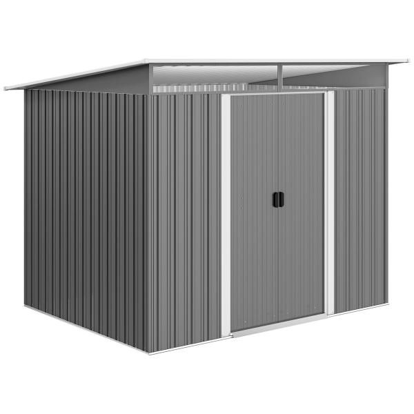 Abrigo de Jardim 4,5 m² 260x194x200 cm Abrigo Exterior Metálico com 2 Portas Deslizantes para Armazenamento de Ferramentas Cinza