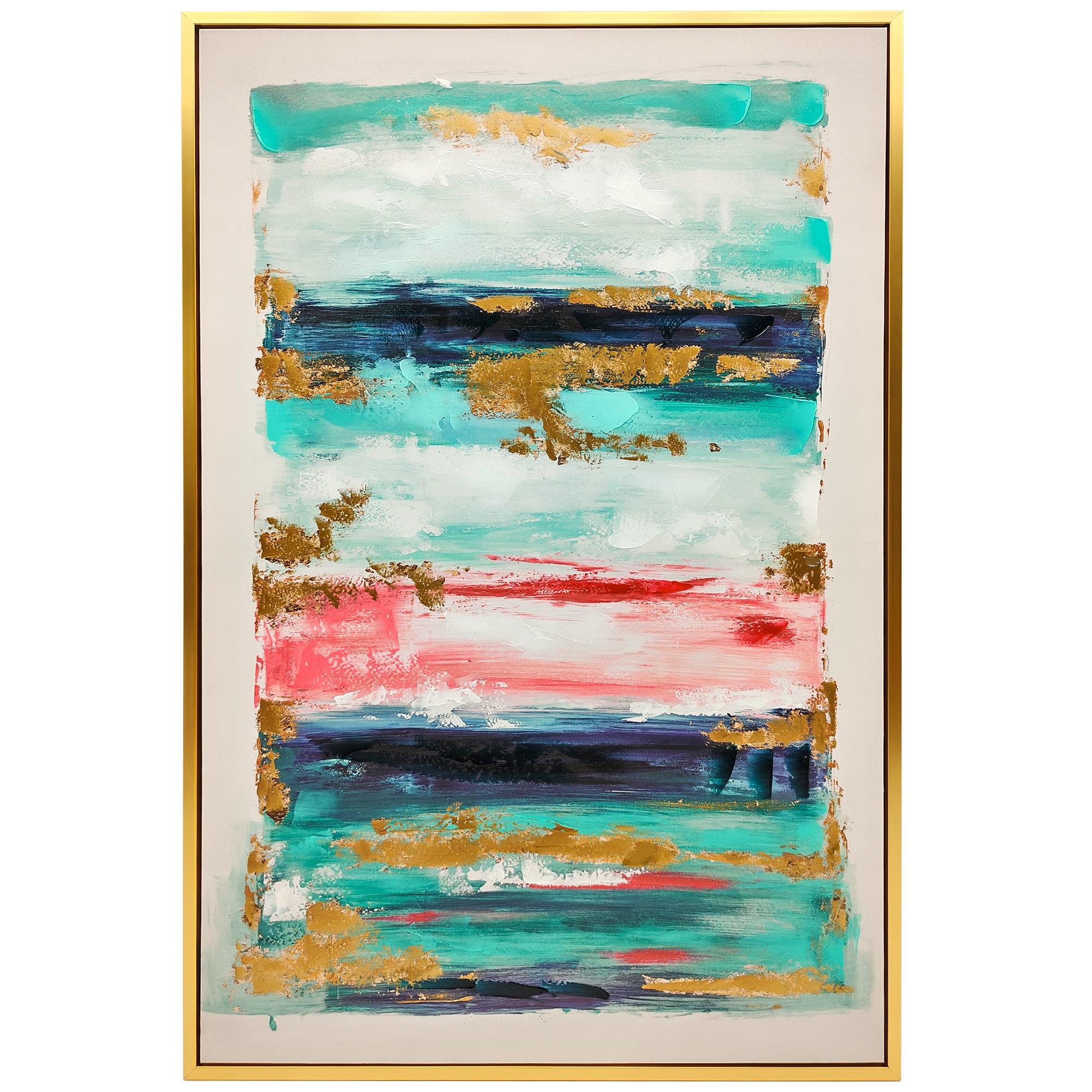 Quadro em Tela Abstrato Pintado à Mão 120x80 cm Quadro para Decoração de Salão Moderno com Moldura de Madeira Multicolor