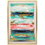 Quadro em Tela Abstrato Pintado à Mão 120x80 cm Quadro para Decoração de Salão Moderno com Moldura de Madeira Multicolor