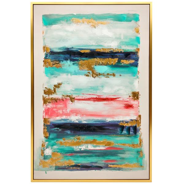 Quadro em Tela Abstrato Pintado à Mão 120x80 cm Quadro para Decoração de Salão Moderno com Moldura de Madeira Multicolor
