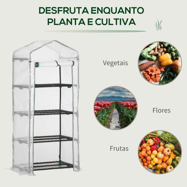 Estufa de Jardim com 4 Prateleiras e Cobertura de PE Estufa de Aço para Cultivo de Plantas Flores 70x50x160cm Branco