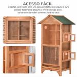 Gaiola para Pássaros de Madeira com 3 Portas 4 Poleiros Bandeja Amovível e Teto Asfáltico 80,5x57x153 cm Natural