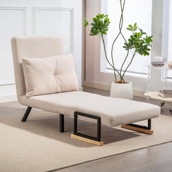 Poltrona Convertível em Cama Poltrona 3 em 1 Convertível em Cama com Encosto Ajustável em 5 Níveis 63x73x81 cm Bege