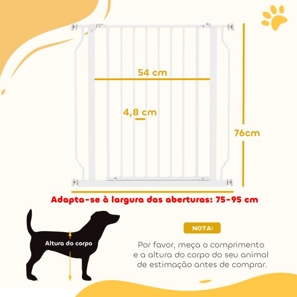 Barreira de Segurança para Cães 75 - 85 cm para Portas e Escadas, Dupla Direção, Duplo Bloqueio, Branco