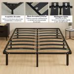 Estrutura de Cama 160x200 cm com Espaço de Armazenamento Abaixo e Ripas de Álamo Fácil de Montar Carga 350 kg Preto