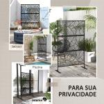 Biombo de 3 Painéis 122x198 cm Biombo Separador de Ambientes com Suporte Design de Folhas Grandes Preto