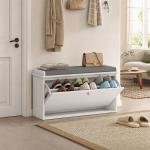 Banco Sapateira Moderno de Madeira com Prateleiras Ajustáveis e Almofada Acolchoada para 8 Pares de Sapatos 80x26x44,5 cm Branco