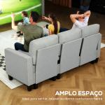Sofá - Cama Chaise Longue de 3 Lugares Chaise Longue Reversível Ambos Lados com Armazenamento com Capas Removíveis 197x129x85 cm Cinza