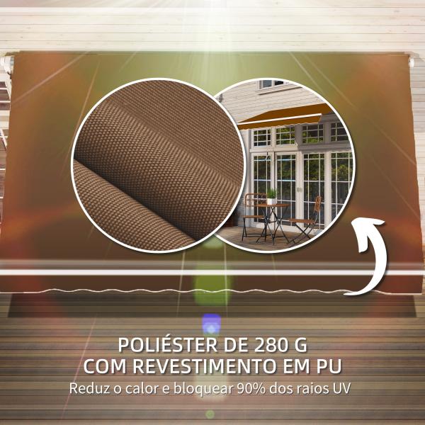 Toldo Manual Retrátil com Manivela 295x245cm Toldo Enrolável para Janela Portas Balcão Terraço Exterior Café