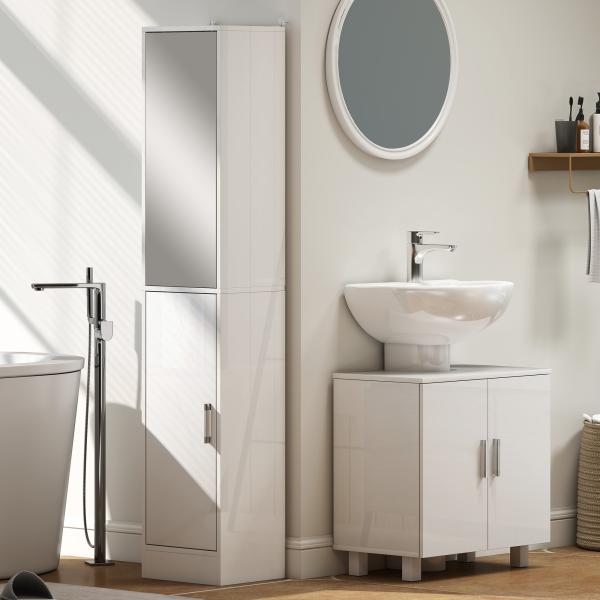 Móvel para Lavatório Pousar com 2 Portas de MDF 2 Prateleiras e Sistema Anti - Tombo para Casa de Banho 60x35x60 cm Branco