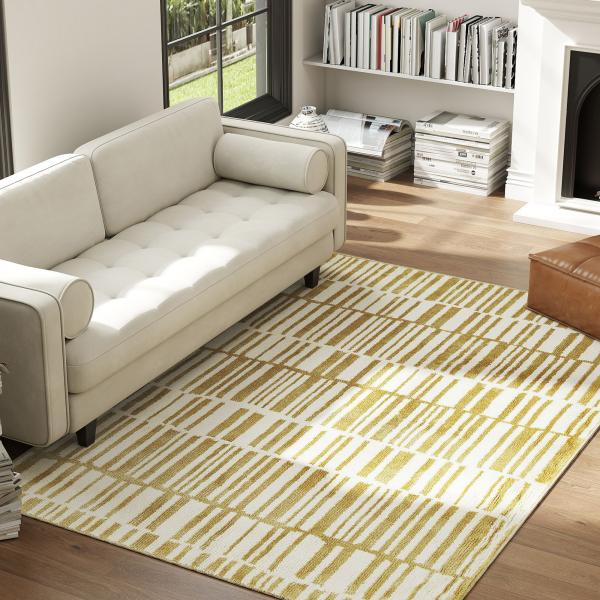 Tapete Sala de Estar 170x120 cm Tapete Lavável na Máquina de Lavar Pelo Curto Estilo Moderno Creme