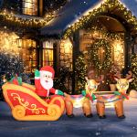 Pai Natal Insuflável com Trenó e Renas Insufláveis de Natal com Luzes LED para Exterior e Interior 240x75x100 cm Multicor