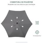 Chapéu de Sol para Terraço Exterior com Cobertura Ventilada e Mastro Desmontável de Alumínio para Jardim e Pátio Cinzento Escuro