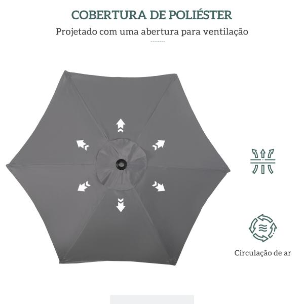 Chapéu de Sol para Terraço Exterior com Cobertura Ventilada e Mastro Desmontável de Alumínio para Jardim e Pátio Cinzento Escuro