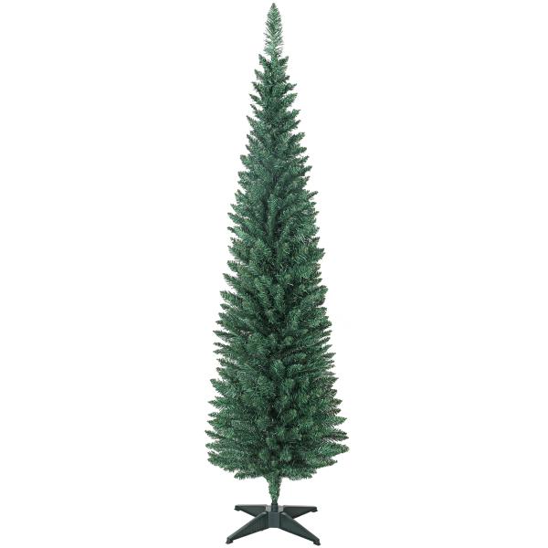 Árvore de Natal Slim 180 cm Árvore de Natal Artificial com 321 Ramos Suporte Metálico Decoração para Interior Verde