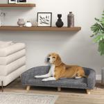 Sofá para Cães Cama Elevada para Cães Estofada com Almofada Lavável e Pés de Madeira de Pinho 98x67x25 cm Cinza Escuro
