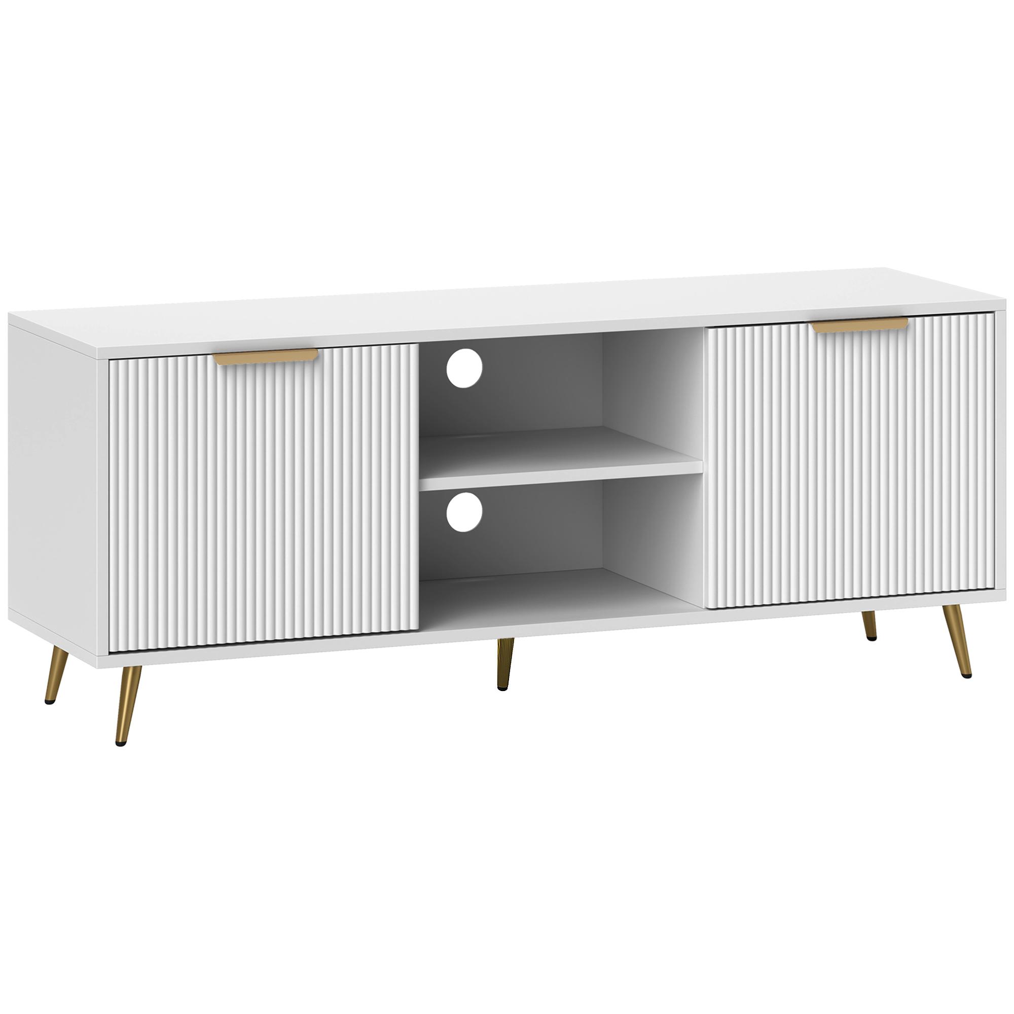 Móvel de TV Moderno Móvel de TV para Sala de Estar com 2 Compartimentos Abertos para Televisores de 55 Polegadas 120x35x48 cm Branco