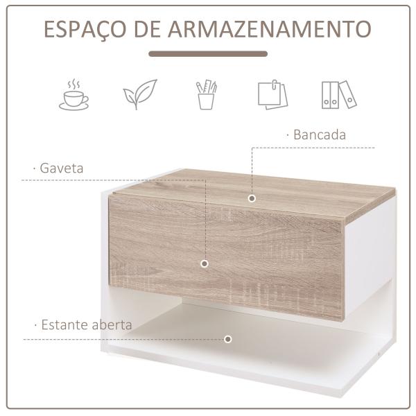 Conjunto de 2 Mesas de Cabeceira Flutuantes com 1 Gaveta e Prateleira Aberta 46x30x30 cm Carvalho e Branco