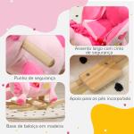 Cavalo Baloiço para Bebés Baloiço em Forma de Unicornio com Música Cinto de Segurança e Apoio para os Pés 65x35x45 cm Rosa