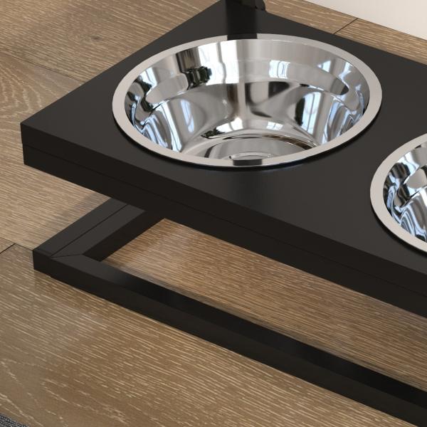 Comedouro Elevado para Cães com 2 Tigelas Altura Ajustável e 1 Peça de Metal com Formato de Osso 40,5x22x39 cm Preto