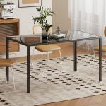 Mesa de Refeição de Vidro Mesa Retangular para 6 Pessoas com Pés de Metal 140x80x75 cm Preto