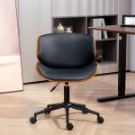 Cadeira de Escritório sem Braços Cadeira de Secretária Vintage Giratória Estofada em PU Altura Ajustável 52x54x74 - 84 cm Preto e Madeira