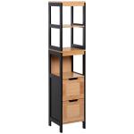 Coluna Casa de Banho com 3 Prateleiras e 2 Gavetas Armário Alto para Casa de banho Estilo Moderno 30x30x144,3 cm Madeira e Preto