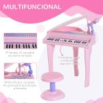Piano para Crianças com 37 Teclas Microfone Banco Luzes 22 Músicas e Entrada para MP3 e USB 48x39x69 cm Rosa