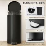 Caixote do Lixo de Cozinha 30L com Pedal, Tampa de Fecho Suave e Balde Interior Removível, Preto