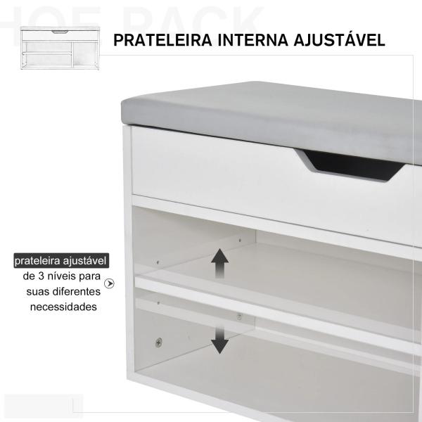 Sapateira com Assento Acolchoado Carga máxima de 120kg MDF 80x30x43cm Branco
