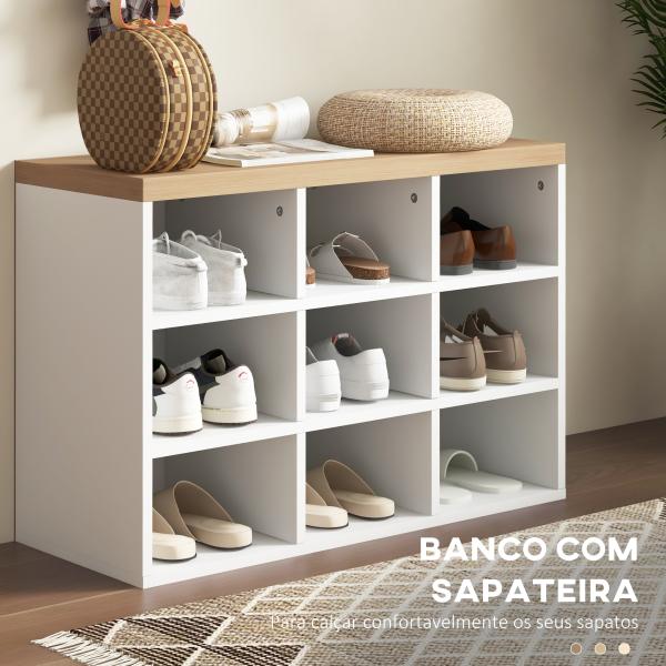 Móvel Cabide de Entrada com Banco Sapateira 2 em 1 Móveis de Entrada com 3 Ganchos 75x30x50 cm e 75x20x22,5 cm Branco