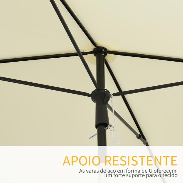 Chapéu de Sol Retangular de Jardim 198x130x240cm Chapéu de Sol de Alumínio com Função de Inclinação para Terraço Pátio Exterior Creme