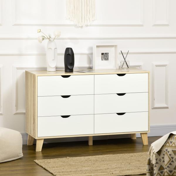 Cómoda com 6 Gavetas e Pés Elevados Cómoda para Dormitório Estilo Moderno Anti - Tombo 120x40x76cm Madeira e Branco