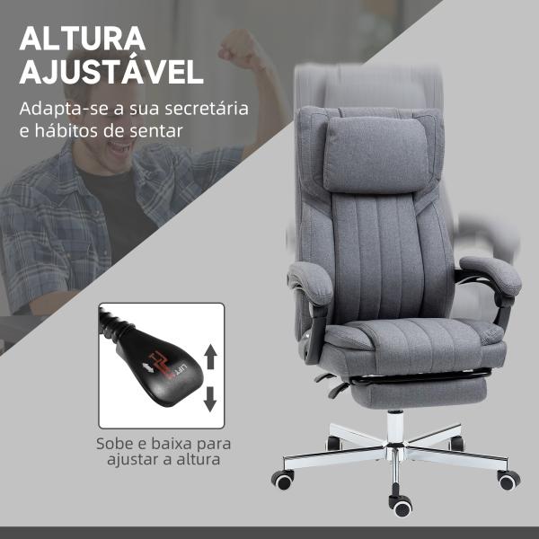 Cadeira de Escritório com 6 Pontos de Massagem com Vibração Reclinável com Altura Ajustável 65x61x101 - 113 cm Cinza