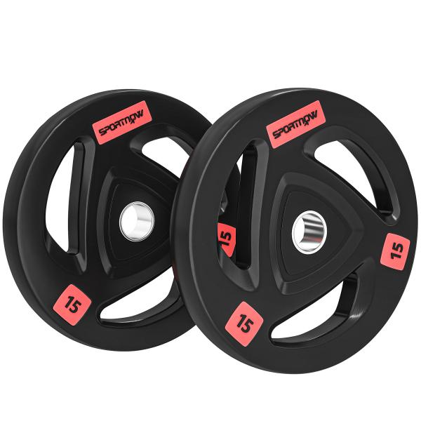 Conjunto de 2 Discos de Pesos Olimpicos 15kg Ferro Fundido Placas de Peso com Orifício de 5 cm Ø40x5 cm Preto