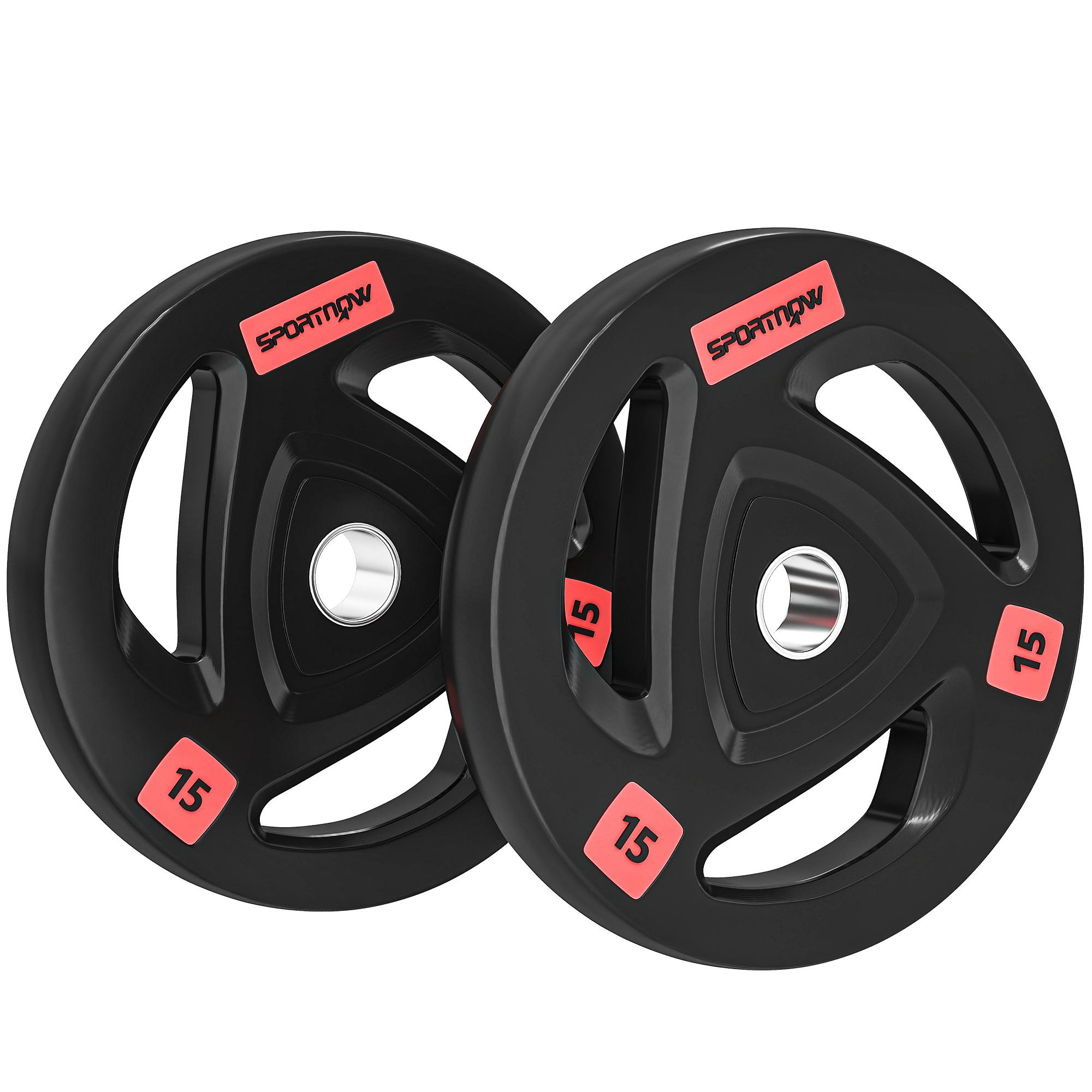 Conjunto de 2 Discos de Pesos Olimpicos 15kg Ferro Fundido Placas de Peso com Orifício de 5 cm Ø40x5 cm Preto