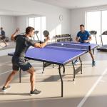 Mesa de Ping Pong Dobrável Profissional com Rodas Inclui 2 Raquetes e 3 Bolas para Interior 274x152,5x76 cm Azul
