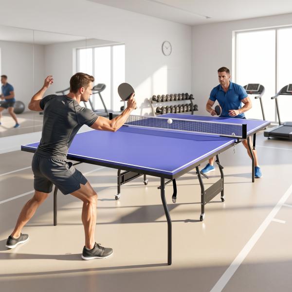 Mesa de Ping Pong Dobrável Profissional com Rodas Inclui 2 Raquetes e 3 Bolas para Interior 274x152,5x76 cm Azul