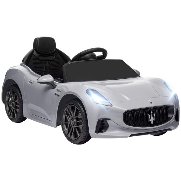 Carro Elétrico para Crianças Maserati Gran Turismo Folgore 12V Controlo Remoto Faróis Buzina e Música MP3 98x59x43 cm Cinza